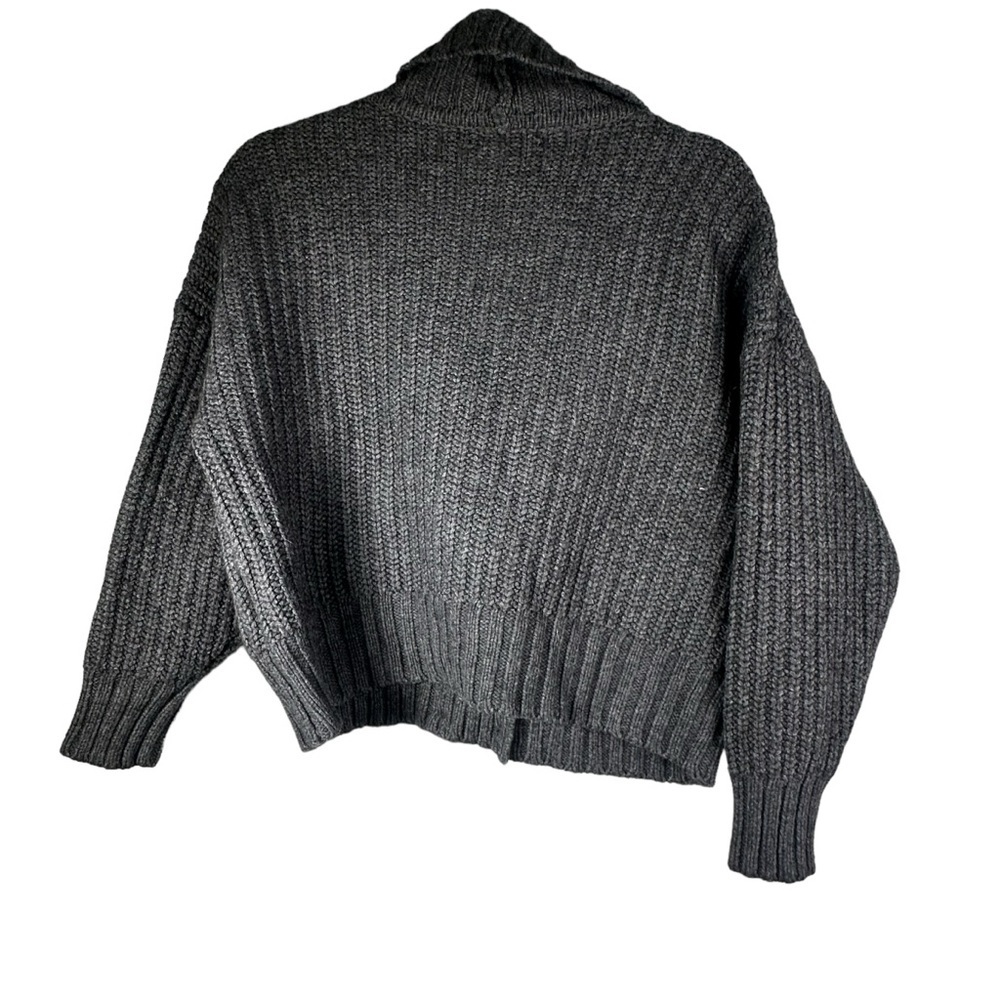 Anthropologie Deep V Cardigan Sweater Button Gray Carbon Oversized Chunky Knit - Picture 3 of 13